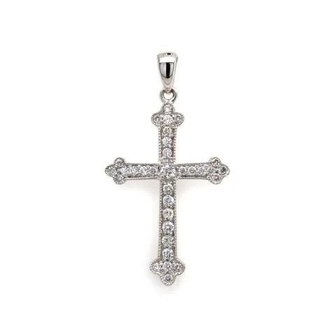 18K White Gold Diamond Cross Pendant