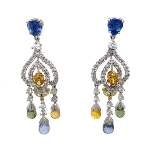 18K White Gold Fancy Sapphire Earrings