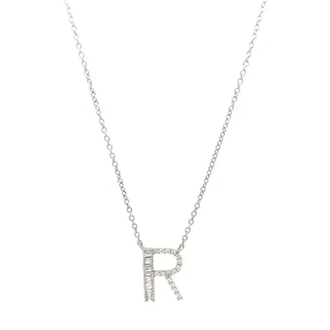 18K White Gold Initial Diamond Necklace