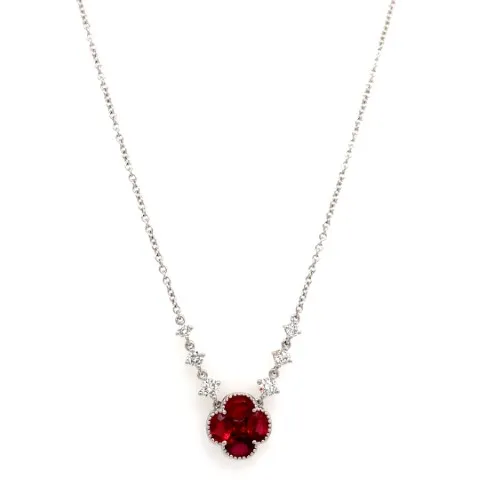 14K White Gold Ruby Necklace
