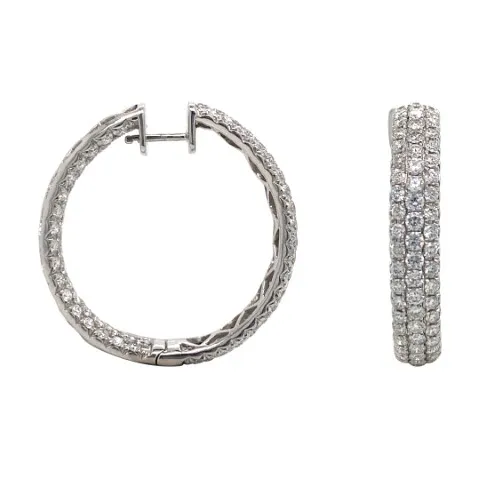 18K White Gold Diamond Hoop Earrings