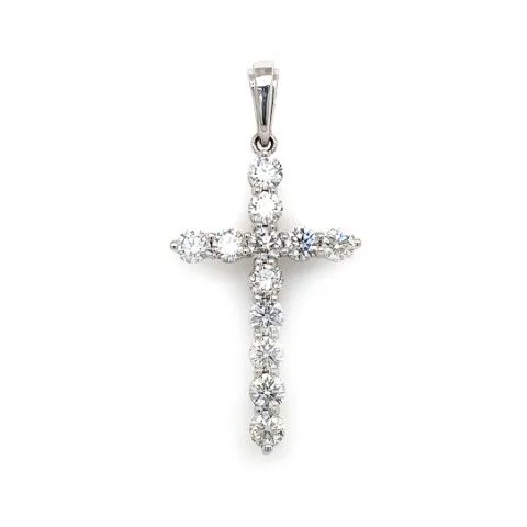 18K White Gold Diamond Cross Pendant