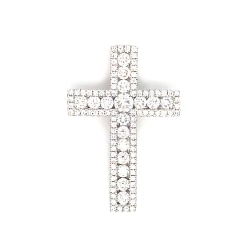 18K White Gold Diamond Cross Pendant