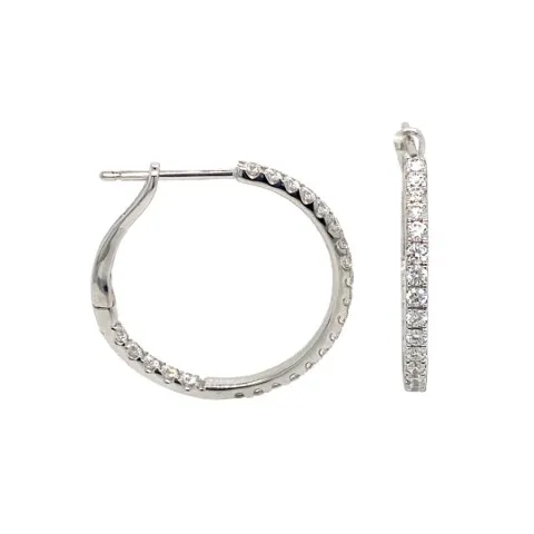18K White Gold Diamond Hoops