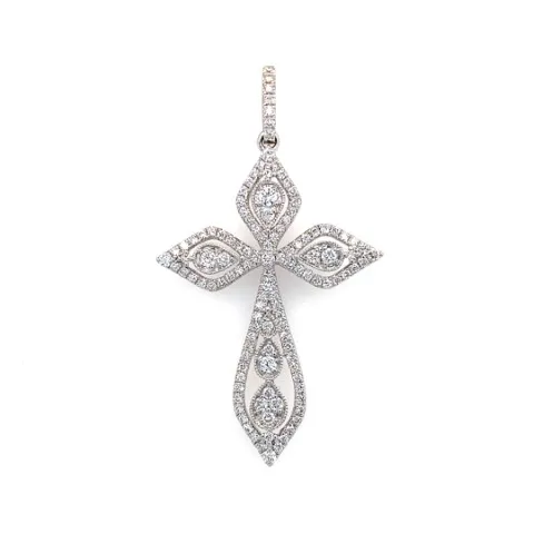 18K White Gold Diamond Cross Pendant