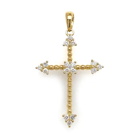 18K Yellow Gold Diamond Cross Pendant