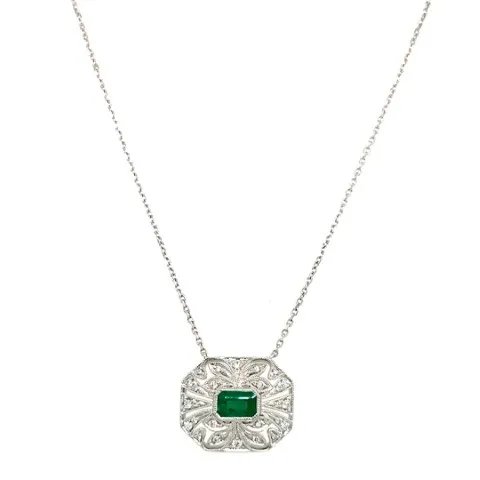 18K White Gold Emerald Necklace