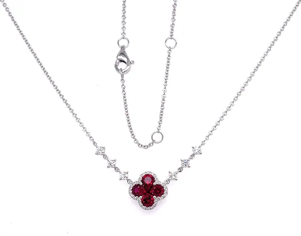 18K White Gold Ruby Necklace