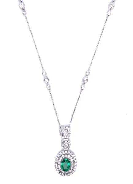18K White Gold Emerald Necklace
