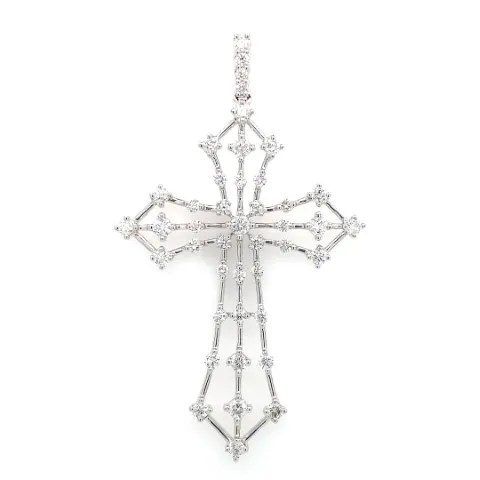 18K White Gold Diamond Cross Pendant