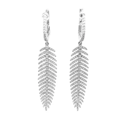 18K White Gold Feather Earrings
