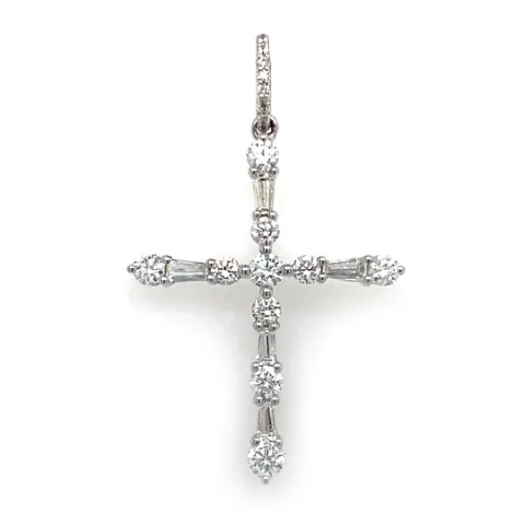 18K White Gold Diamond Cross Pendant