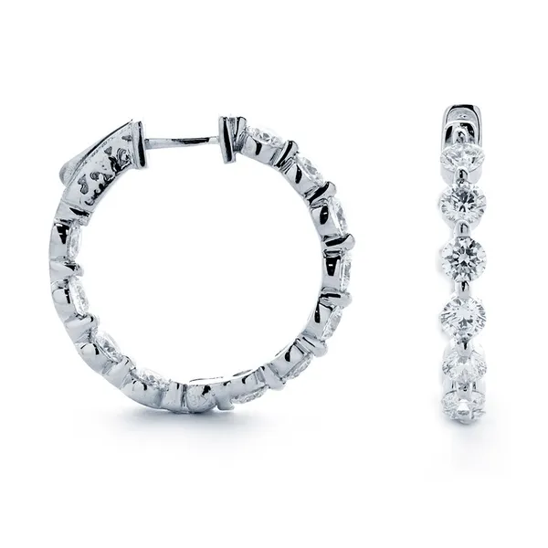 18K White Gold Diamond Hoops