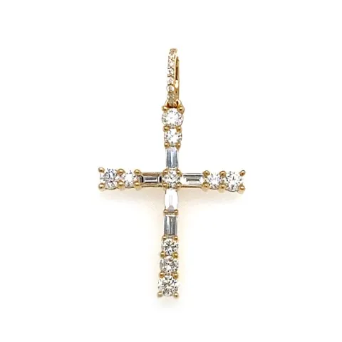 18K Yellow Gold Diamond Cross Pendant