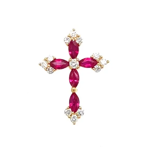 18K Yellow Gold Ruby Cross Pendant