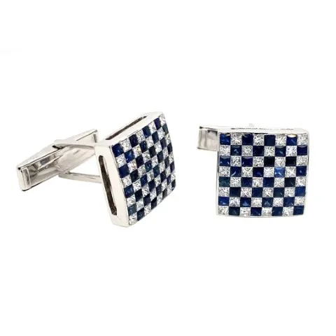 18K White Gold Sapphire Cufflinks