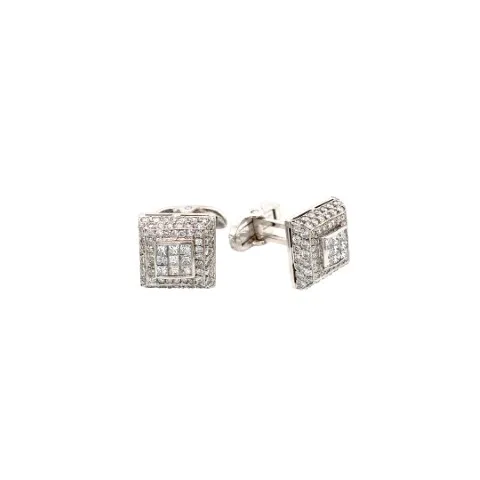 18K White Gold Diamond Cufflinks