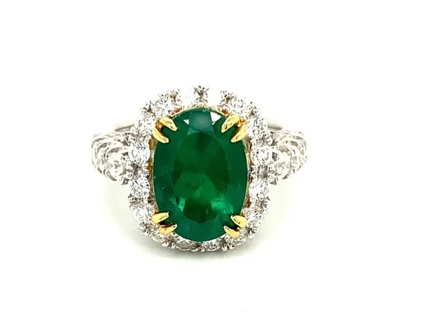 18K Two-Tone Gold Emerald Ring