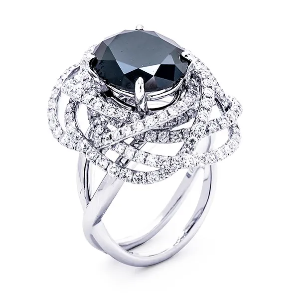 18K White Gold Black Diamond Ring