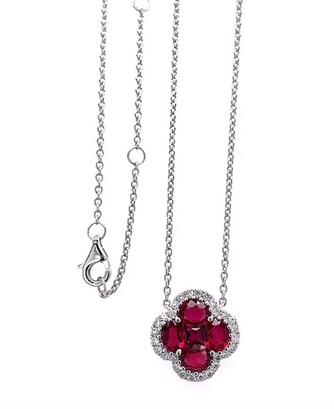 18K White Gold Ruby Necklace