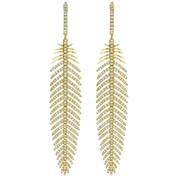18K Yellow Gold Feather Earrings