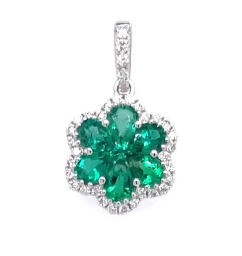 18K White Gold Emerald Pendant