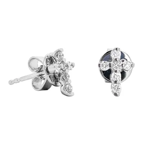 18K White Gold Cross Earrings