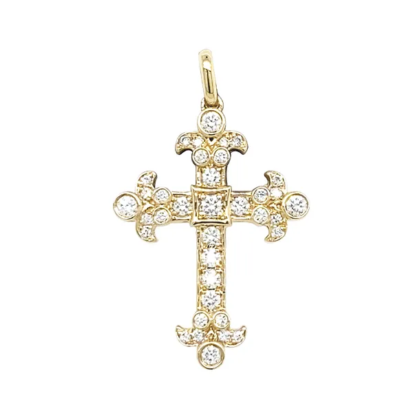 18K Yellow Gold Diamond Cross Pendant