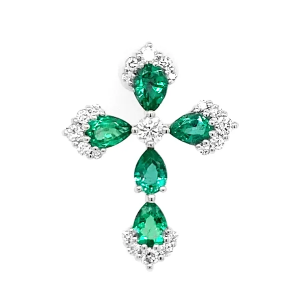 18K White Gold Emerald Cross Pendant
