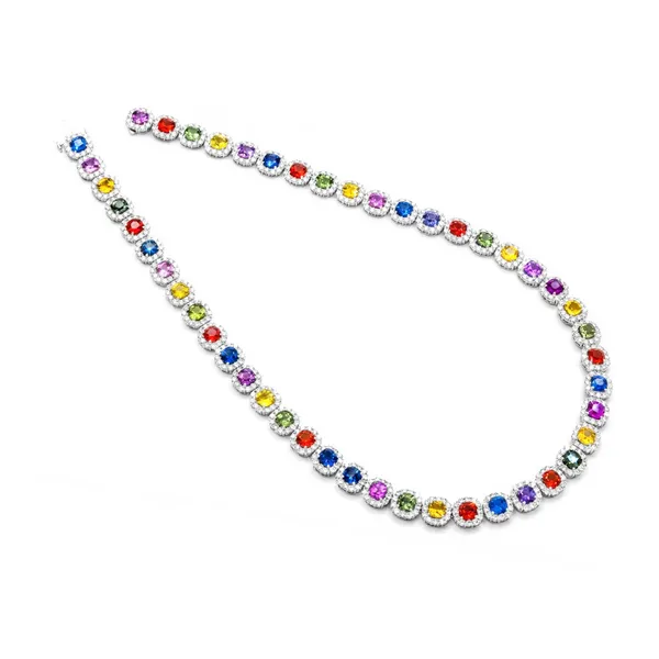 18K White Gold Fancy Sapphire Necklace