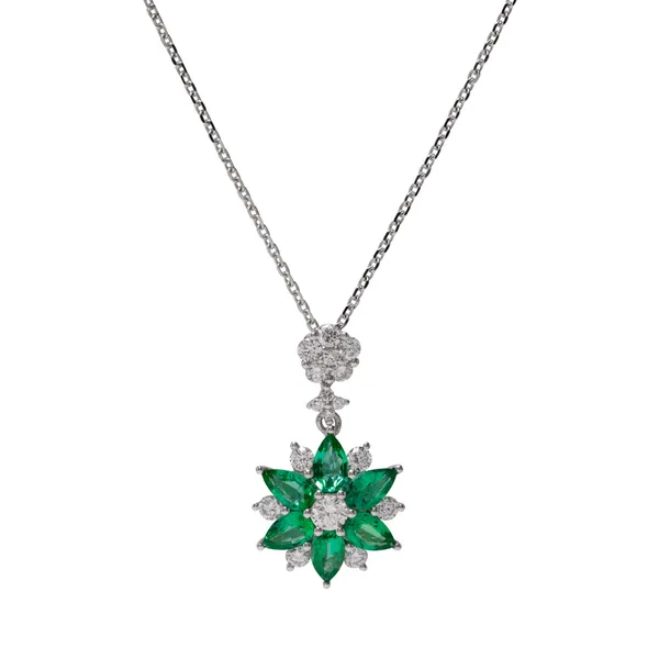 18K White Gold Emerald Necklace