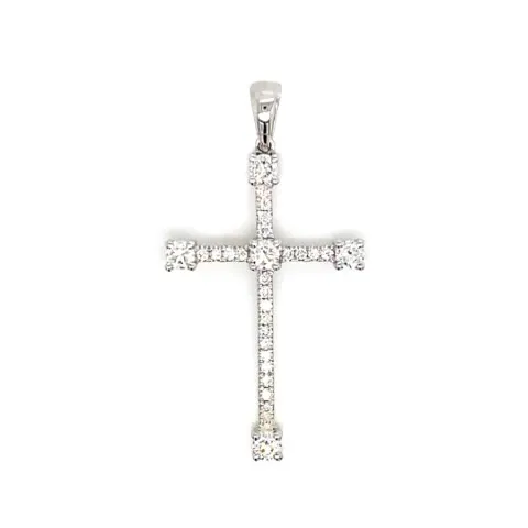 18K White Gold Diamond Cross Pendant