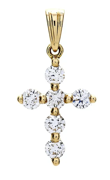 18K Yellow Gold Diamond Cross Pendant