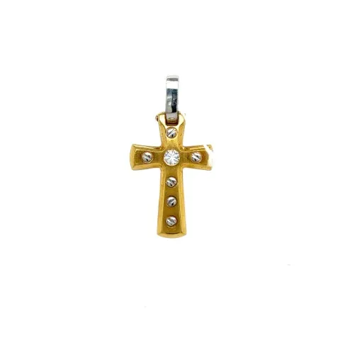 18K Two-Tone Gold Diamond Cross Pendant