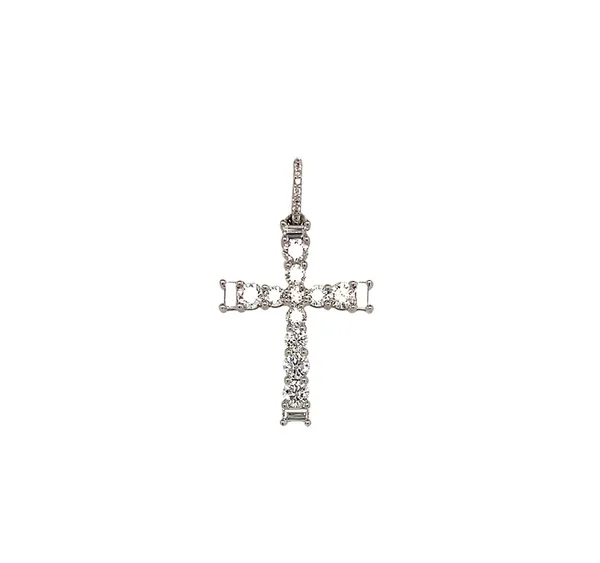 18K White Gold Diamond Cross Pendant