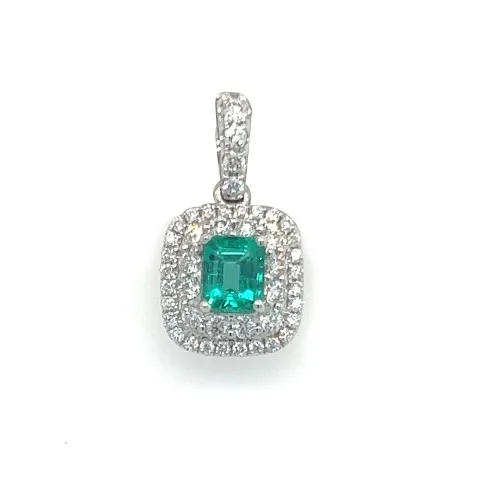18K White Gold Emerald Pendant