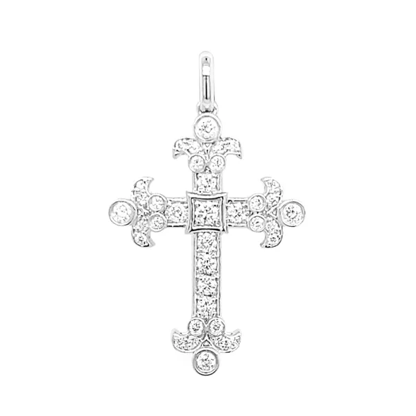18K White Gold Diamond Cross Pendant