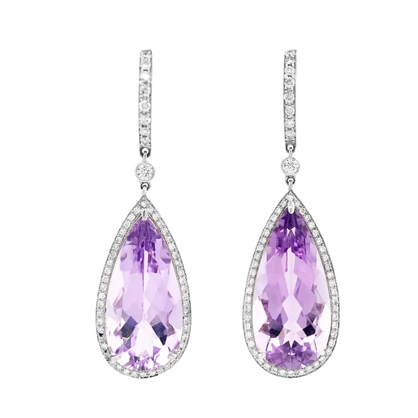 18K White Gold Amythyst Earrings