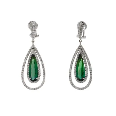18K White Gold Green Tourmaline Earrings