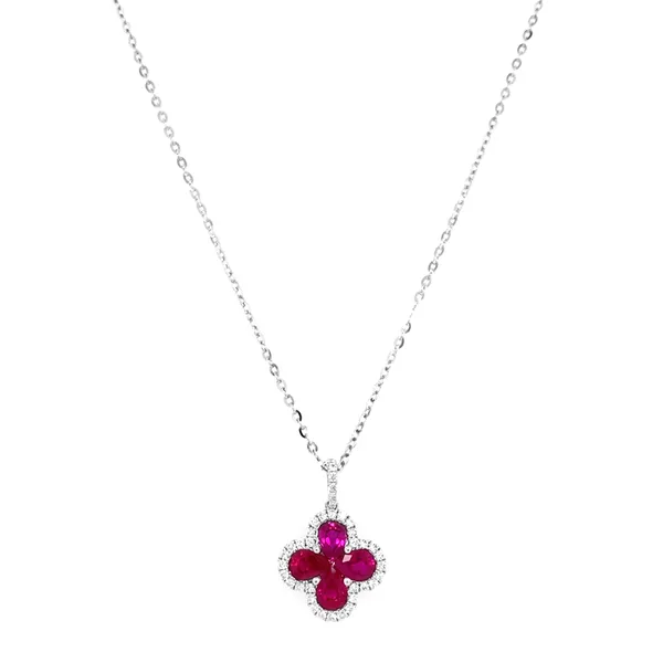 18K White Gold Ruby Necklace