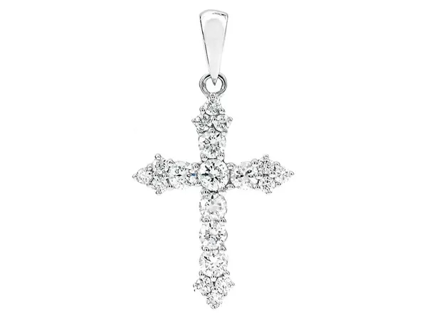 18K White Gold Diamond Cross Pendant