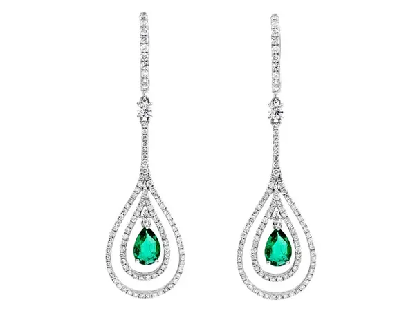 18K White Gold Emerald Earrings
