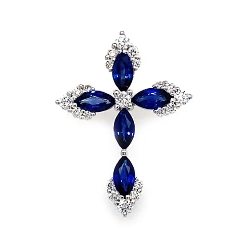 18K White Gold Sapphire Cross Pendant
