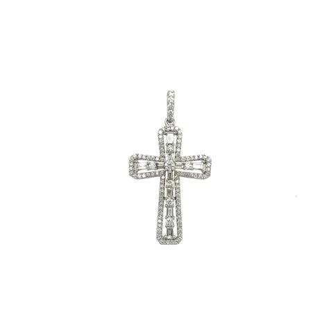 18K White Gold Diamond Cross Pendant