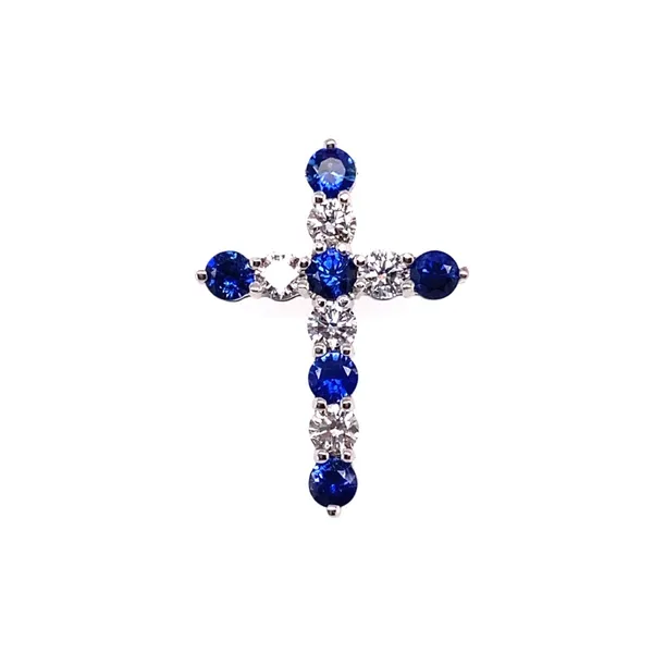 18K White Gold Sapphire Cross Pendant