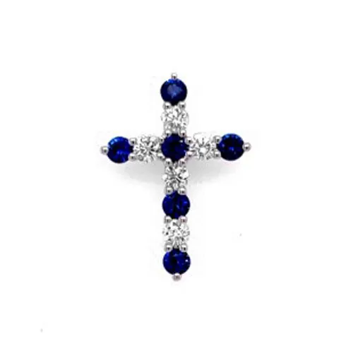 18K White Gold Sapphire Cross Pendant