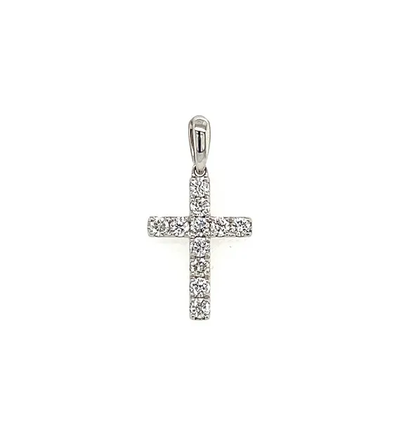 18K White Gold Diamond Cross Pendant