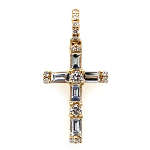 18K Yellow Gold Diamond Cross Pendant