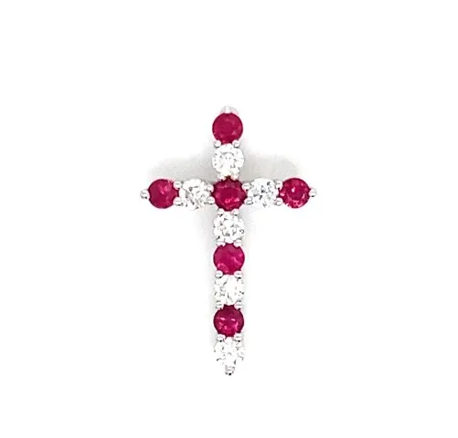 18K White Gold Ruby Cross Pendant