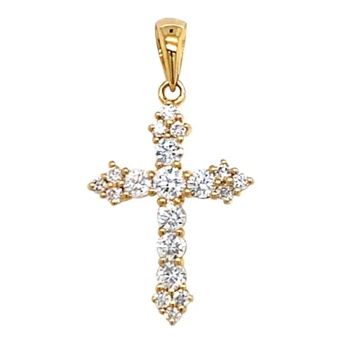 18K Yellow Gold Diamond Cross Pendant